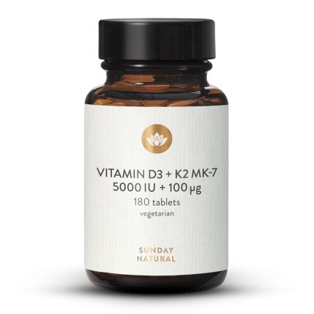 Vitamín D3 5000 IU + 100 µg K2 MK-7 vysoká koncentrace